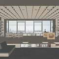 Modern Book Art Library Interior With Wooden Bookshelves Large Windows And City View