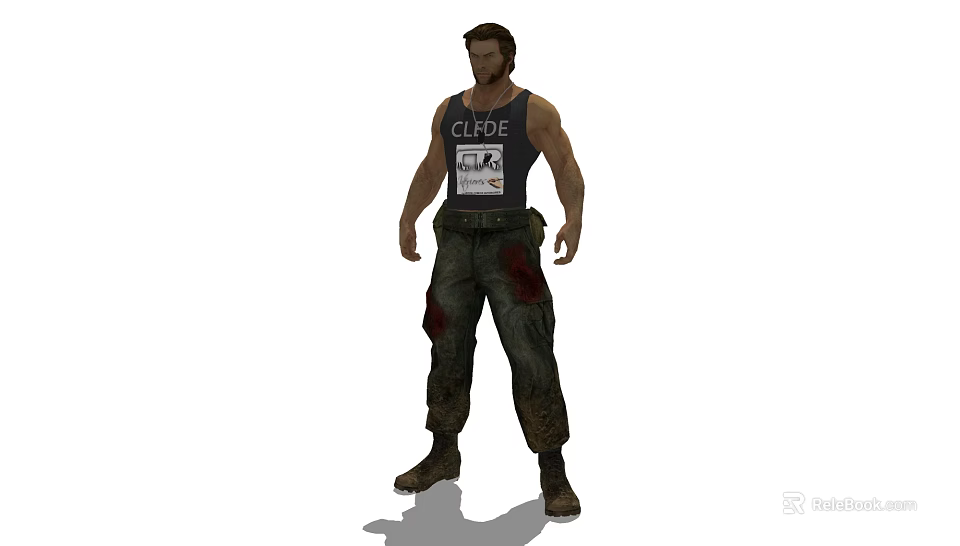 Game Movie Character Wearing CLIDE Vest With Blood Stained Pants Belt And Boots 3d model 