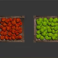 Vibrant Red and Green Fresh Fruits Displayed in Wooden Crates