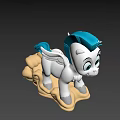 Cute White Cartoon Pony With Blue Mane Wings Standing On Yellow Cloud