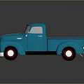 Vintage Blue Classic Truck With Red Rims Shiny Body And Reflection On Dark Surface