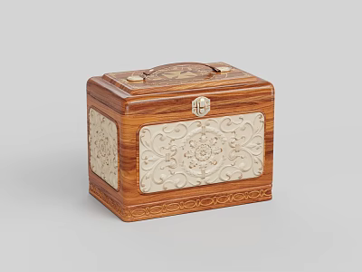 Decorative Wooden Box With Intricate Carved Patterns Metal Lock And Ornate Design 3d model