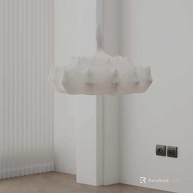 Modern White Chandelier In Minimalist Room Corner With Vertical Blinds 3d model 