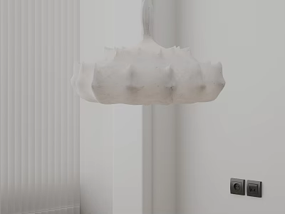 Modern White Chandelier In Minimalist Room Corner With Vertical Blinds 3d model
