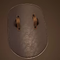 Oval Brown Leather Shield With Golden Decorations Central Metal Boss And Crescent Moon Designs