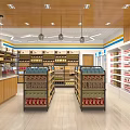 Bright Modern Supermarket Interior With Neatly Arranged Shelves And Various Daily Products
