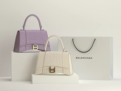 Balenciaga Purple And Beige Textured Handbags With Stylish Buckle Details Shopping Tote 3d model