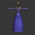 Blue Princess Style Long Sleeve Pleated Gown With Decorative Neckline