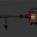 Black Spiked War Hammer With Red Glowing Core Brown Handle And Decorative End
