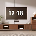 Wooden TV Stand with Wall-mounted TV Drawers Open Shelves Table Lamp Potted Plant and Decor