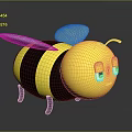 Cute Cartoon Bee Character With Yellow Black Stripes Blue Wings And Sad Expression 3d model