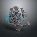Wood Stone Sphere Composed of Fragmented Rocks in Floating State with Blue Radiant Lines