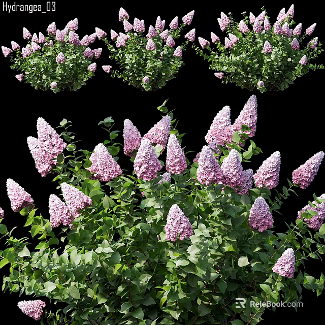 Decorative Ornament Set with Pink Lilac Flowers and Green Leaves for Home Decor 3d model 