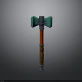 Green Double Bladed Axe With Red Wrapped Handle And Metal Head