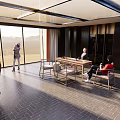 Modern Clubhouse Interior Design With Spacious Layout Large Windows And Wooden Furniture