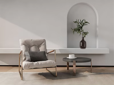 Modern Leisure Chair With Gray Cushion Metal Frame By Arched Niche Potted Plant Small Table 3d model