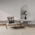 Modern Leisure Chair With Gray Cushion Metal Frame By Arched Niche Potted Plant Small Table