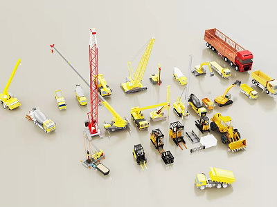 Various Construction Utility Vehicles Including Yellow Cranes Trucks And Excavators Models Collection 3d model