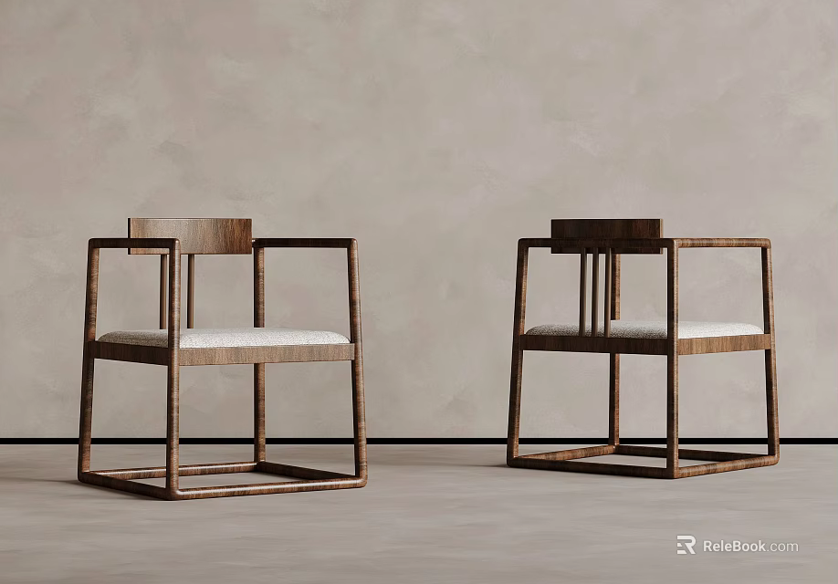 Minimalist Tea Table Chairs With Natural Wooden Square Frame And Cushioned Seats 3d model 