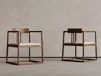 Middle-style tea table and chair with armrests 3d model