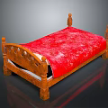 People Resting On Wooden Carved Bed With Red Patterned Mattress