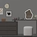 Modern Elegant Dressing Table With Mirror Drawers Stool And Wall Art Clock 3d model