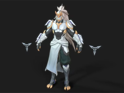 Game Movie Character With White Hair Silver Armor Animal Ears And Triangular Weapons 3d model