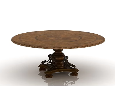 Round Wooden Dining Table With Intricate Carved Design And Decorative Base 3d model