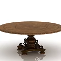 Round Wooden Dining Table With Intricate Carved Design And Decorative Base
