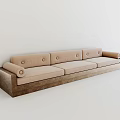 Modern Beige Multi Person Sofa With Wooden Base And Button Tufted Backrest 3d model