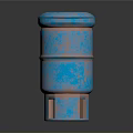 Rusted Blue Cylindrical Industrial Component With Multi Layered Design and Base Openings