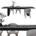 Minimalist Dining Table Set With Comfortable Chairs And Decorative Vase Teacups 3d model