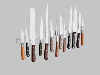 Wall Mounted Kitchen Knives With Various Handle Materials For Cooking Use 3d model