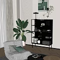 Modern Black Metal Shelving Unit In Living Room With Green Plants And Decorations