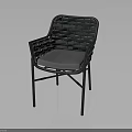 Modern Woven Rattan Chair with Metal Frame and Light Gray Cushion