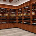 Tobacco and Liquor Store Interior with Wooden Shelves and Wine Product Displays