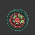 Motorcycle Tire With Black Rubber Tread And Alloy Wheel Rim Design