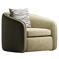 Beige Upholstered Single Sofa With Black And White Striped Decorative Pillow