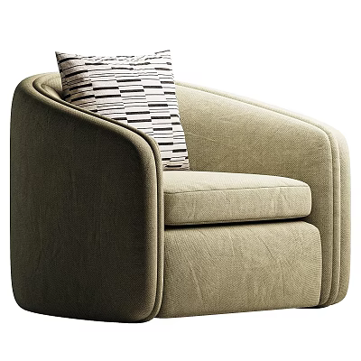 Beige Upholstered Single Sofa With Black And White Striped Decorative Pillow 3d model