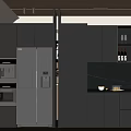 Modern Grey Kitchen Interior With Built In Appliances Wine Rack And Sleek Design 3d model