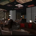 Stylish Bar Interior With Cozy Sofas Wooden Tables Ambient Lighting Wine Racks And Decorative Ceiling