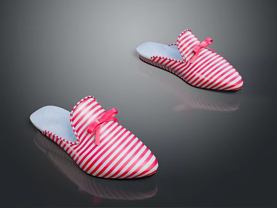Red And White Striped Slippers With Pink Bow Accent Comfortable Indoor Footwear 3d model
