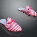 Red And White Striped Slippers With Pink Bow Accent Comfortable Indoor Footwear