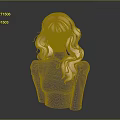3D Female Bust Model With Blonde Curly Hair Blue Turtleneck Puffed Sleeve Top