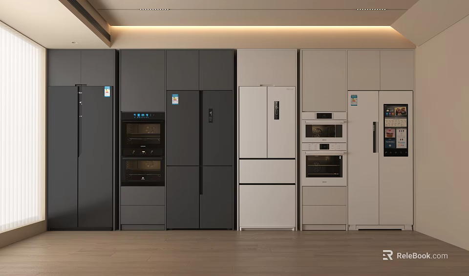 Modern Refrigerators and Freezers In Gray And White Styles For Home Kitchen 3d model 