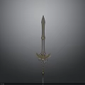 3D Rendered Decorative Sword Featuring Golden Silver Blade Ornate Hilt And Wing Accents