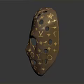 Ornamental Weapon Mask with Brown Base Featuring Intricate Gold Pattern and Eye Nose Holes
