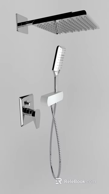 Modern Chrome Wall Mounted Shower Head With Handheld Sprayer And Control Knob 3d model 