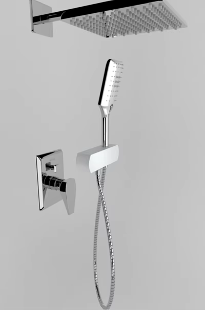 Modern Chrome Wall Mounted Shower Head With Handheld Sprayer And Control Knob 3d model
