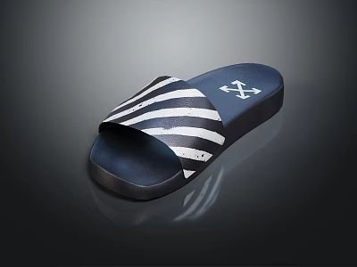 Trendy Slide Sandals With Black White Stripes And X Logo Design 3d model